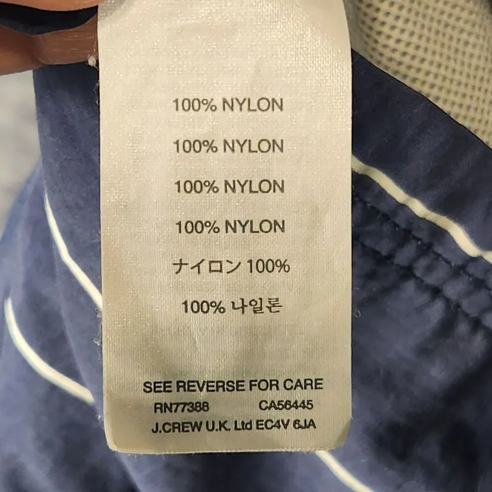 J. Crew Men Board Shorts Swim Trunks Navy Blue White Striped Cargo Pocket‎